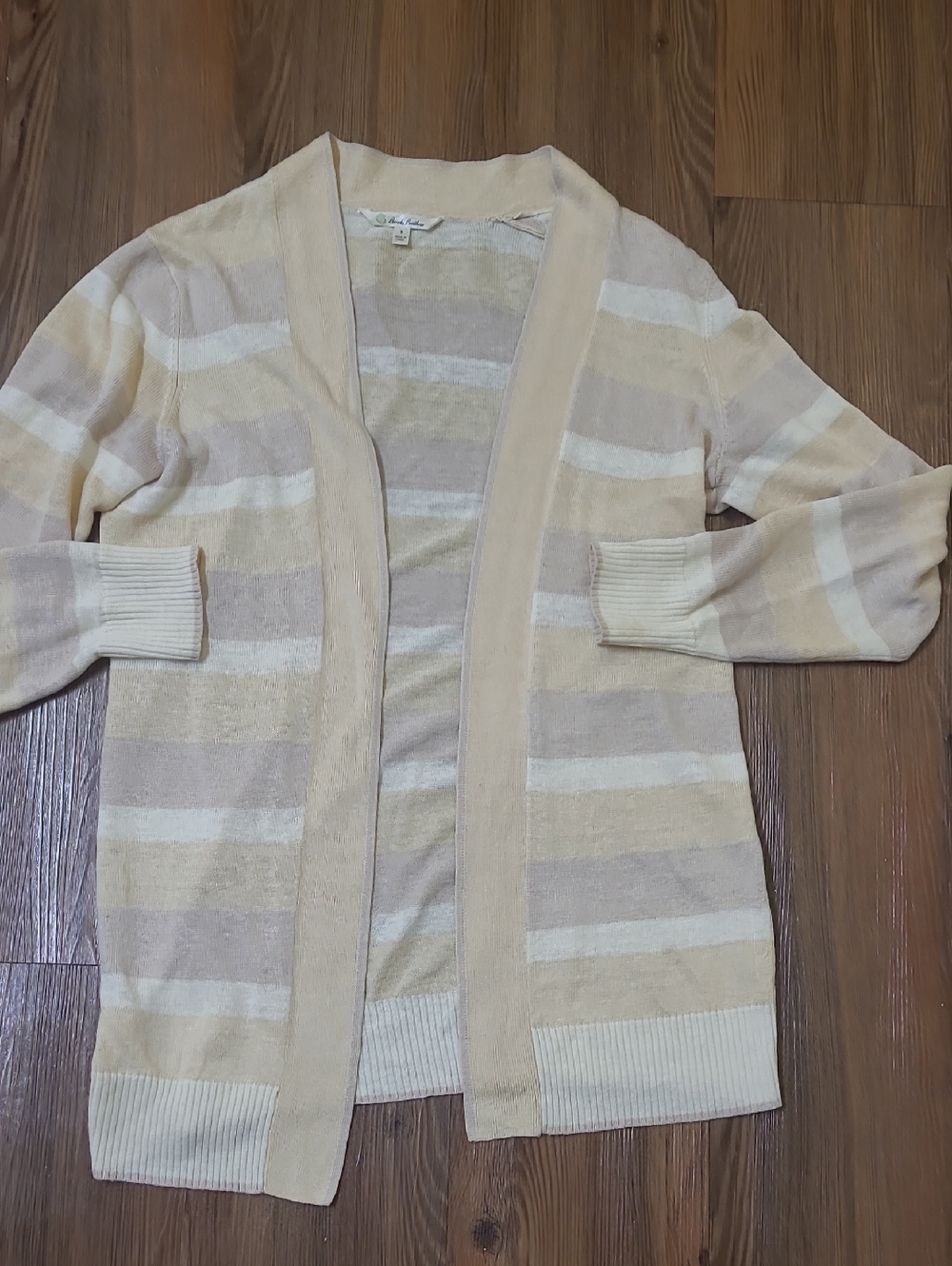 Brooks Brothers Beige & Cream Striped Open-Front Cardigan